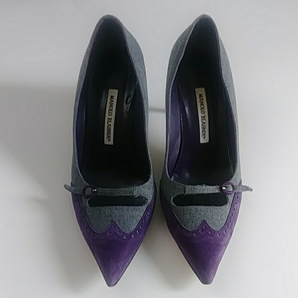 Manolo Blahnik Shoes - MANOLO BLAHNIK GRAY & PURPLE KITTEN HEELS 10.5